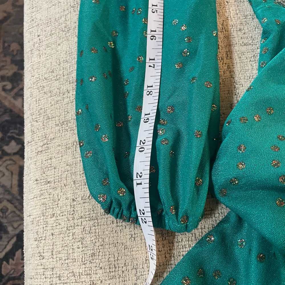 Vintage Handmade Teal Green Handmade Dance Dress 1980s Beaded Detail - Picture 5 of 8